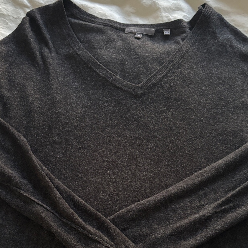 Vince Cashmere Charcoal V-Neck Sweater